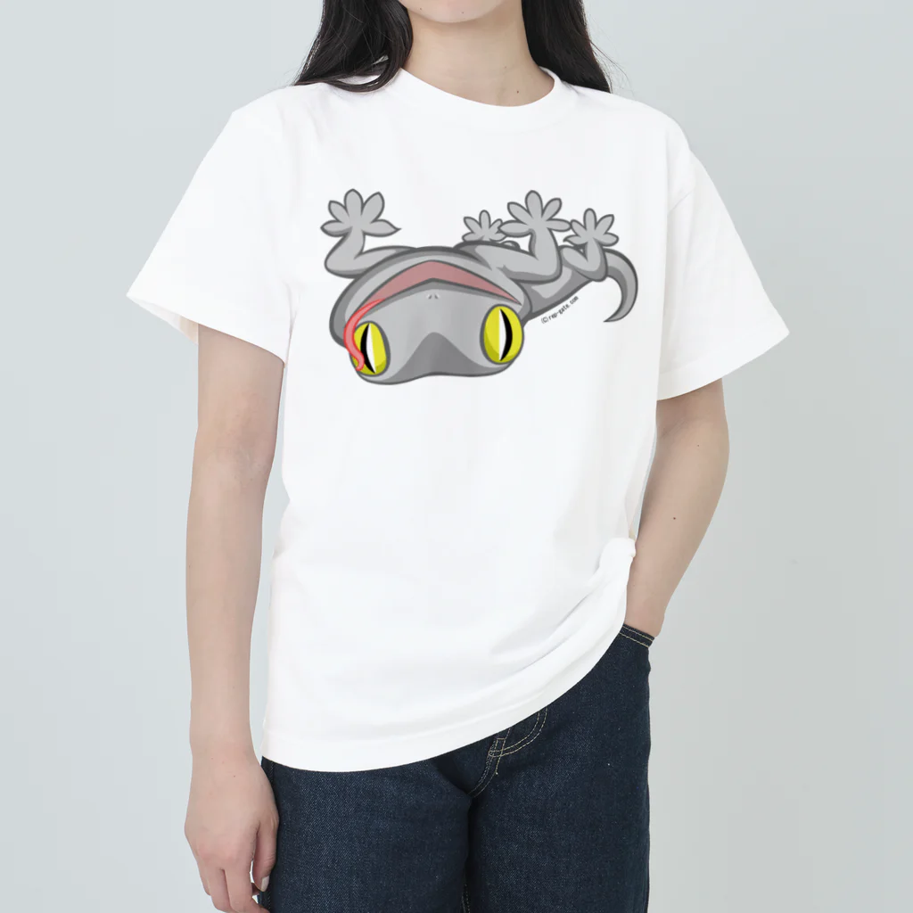 もむのふの爬虫類グッズやさんのニホンヤモリ（舌出し） ヘビーウェイトTシャツ