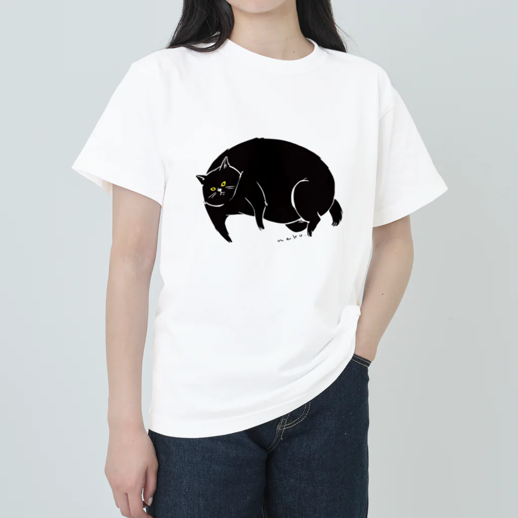 タバタ画房のふてぶてしいクロねこ ヘビーウェイトTシャツ