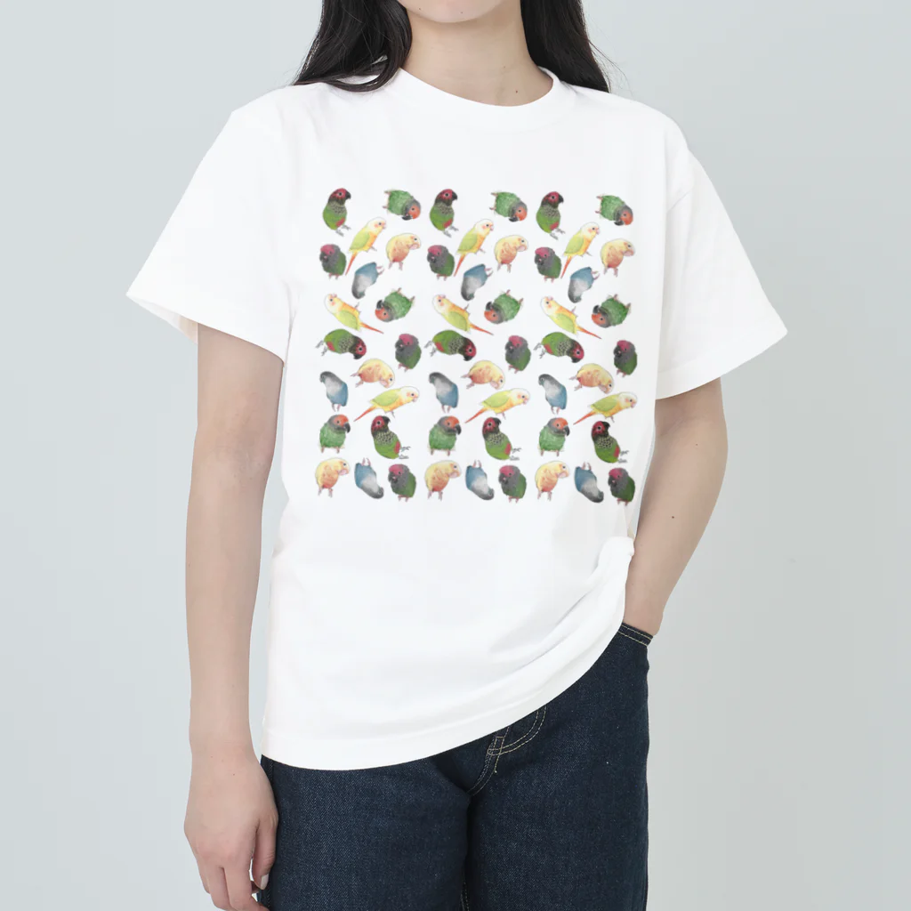 まめるりはことりのたっぷりウロコインコちゃん【まめるりはことり】 ヘビーウェイトTシャツ