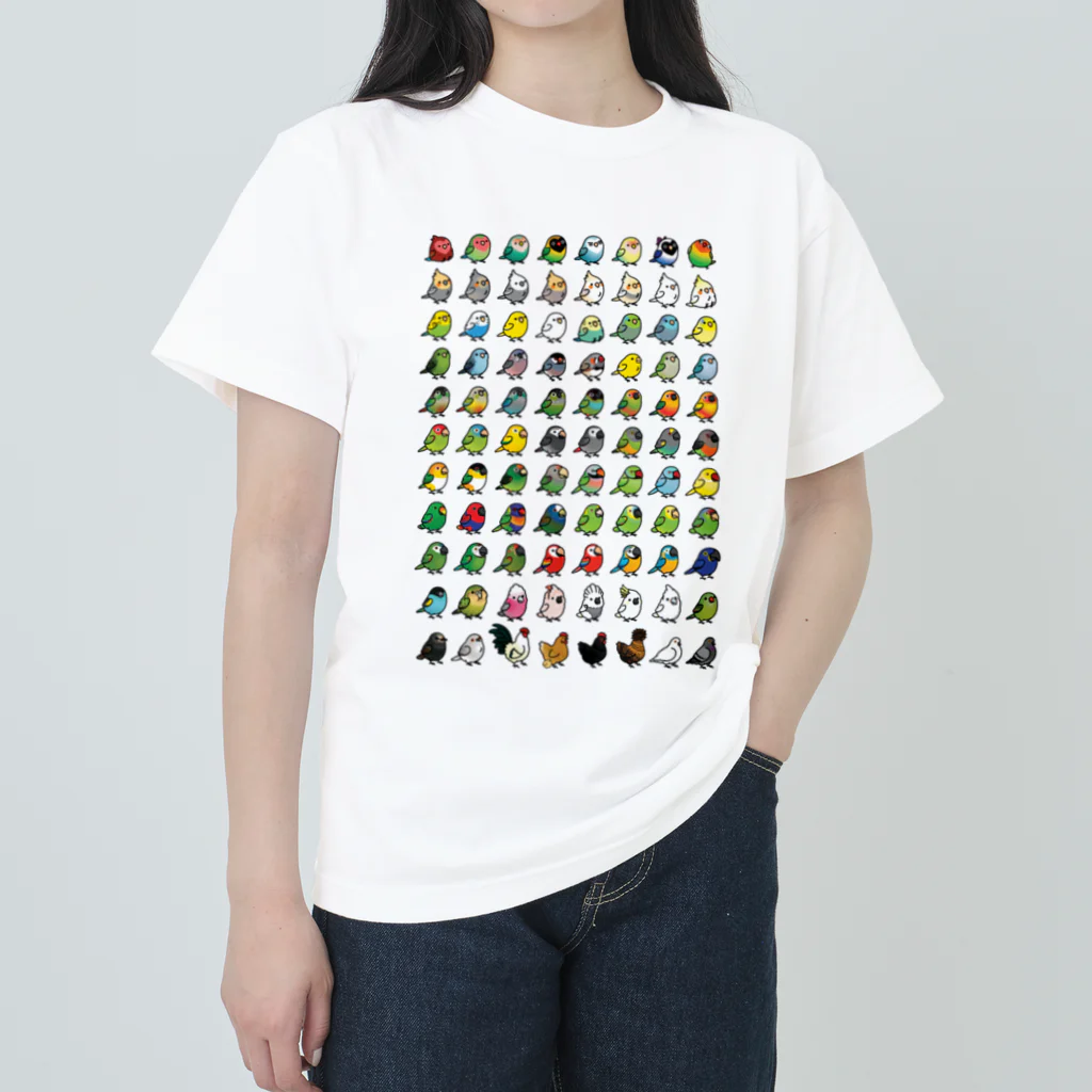 Cody the LovebirdのChubby Bird 鳥さん大集合 ヘビーウェイトTシャツ