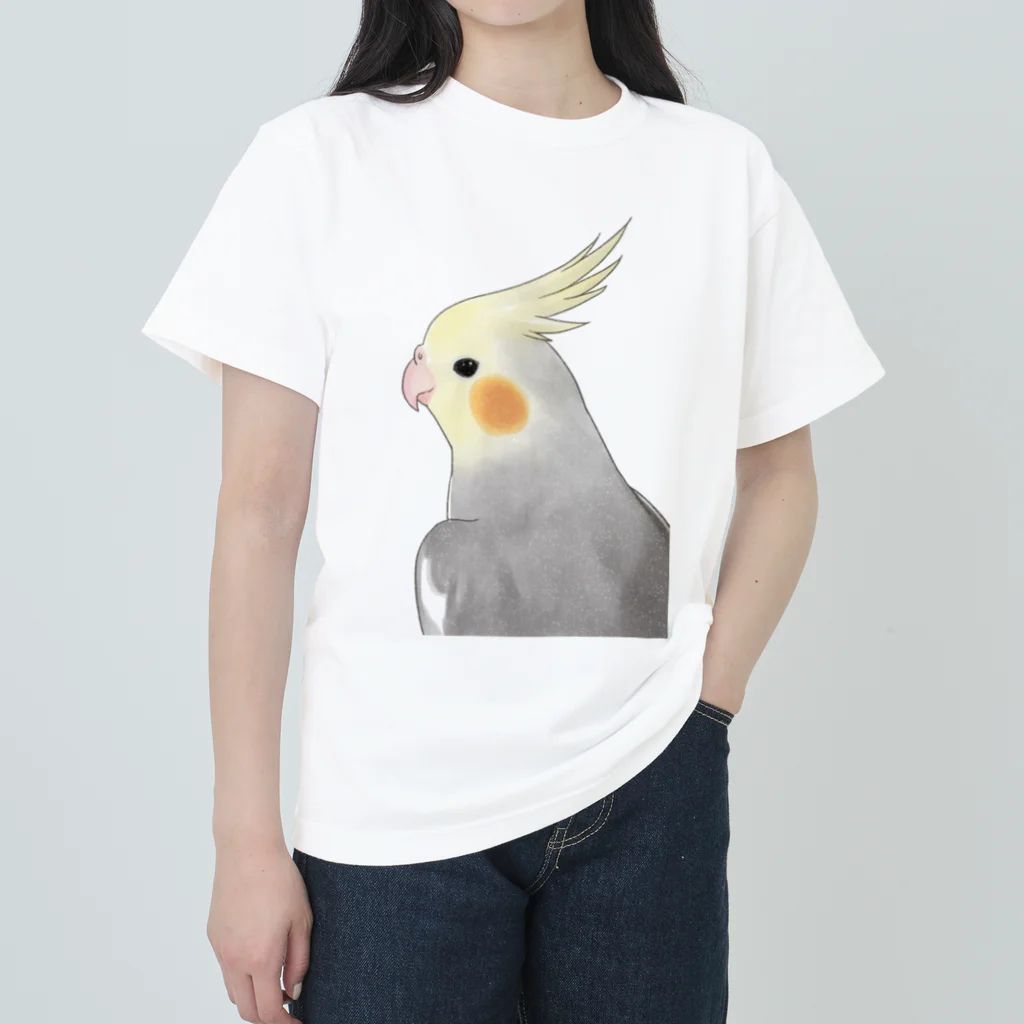 まめるりはことりの見つめるオカメインコちゃん【まめるりはことり】 ヘビーウェイトTシャツ