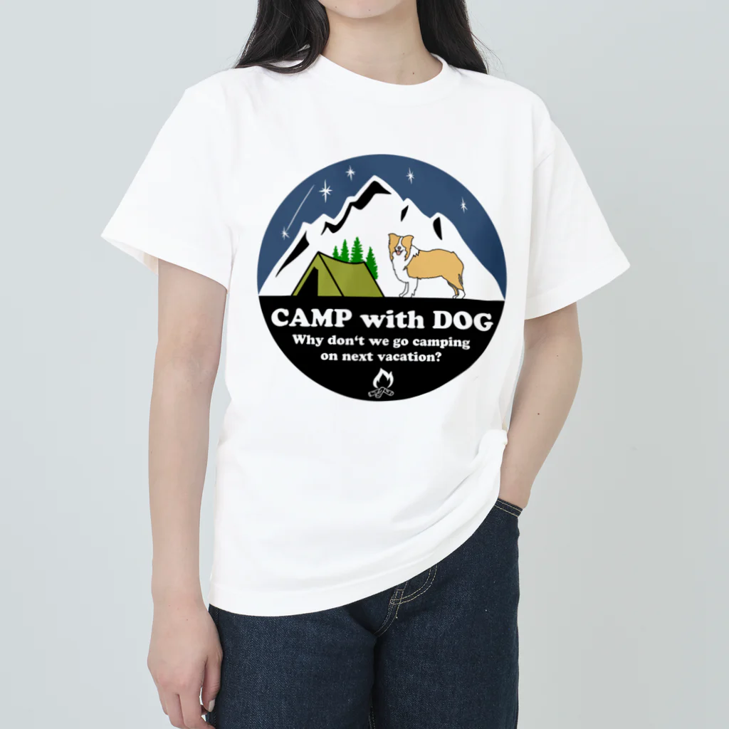 Kazunari0420のCamp with dog (ボーダーコリー　レッド） ヘビーウェイトTシャツ