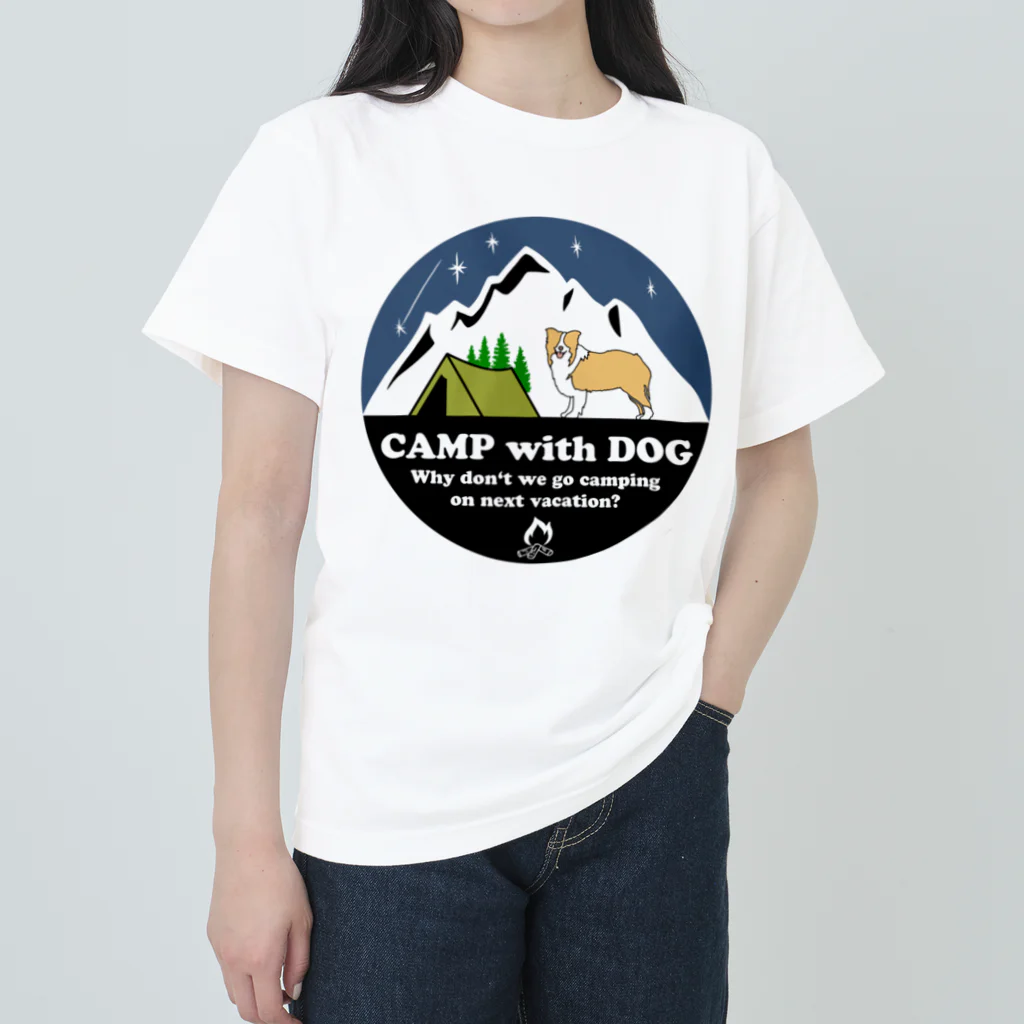 Kazunari0420のCamp with dog (ボーダーコリー　レッド） Heavyweight T-Shirt