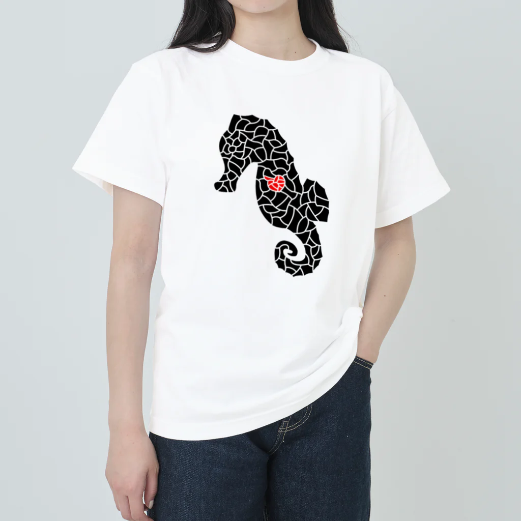 生物＝ケモノのヲ店の『tiles』Sea horse Heavyweight T-Shirt