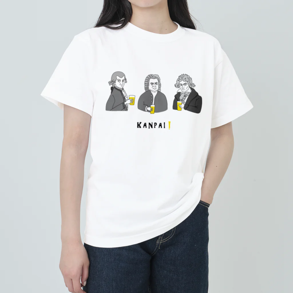 ビールとアート TM-3 Designの偉人 × BEER（三人の音楽家）黒線画 ヘビーウェイトTシャツ