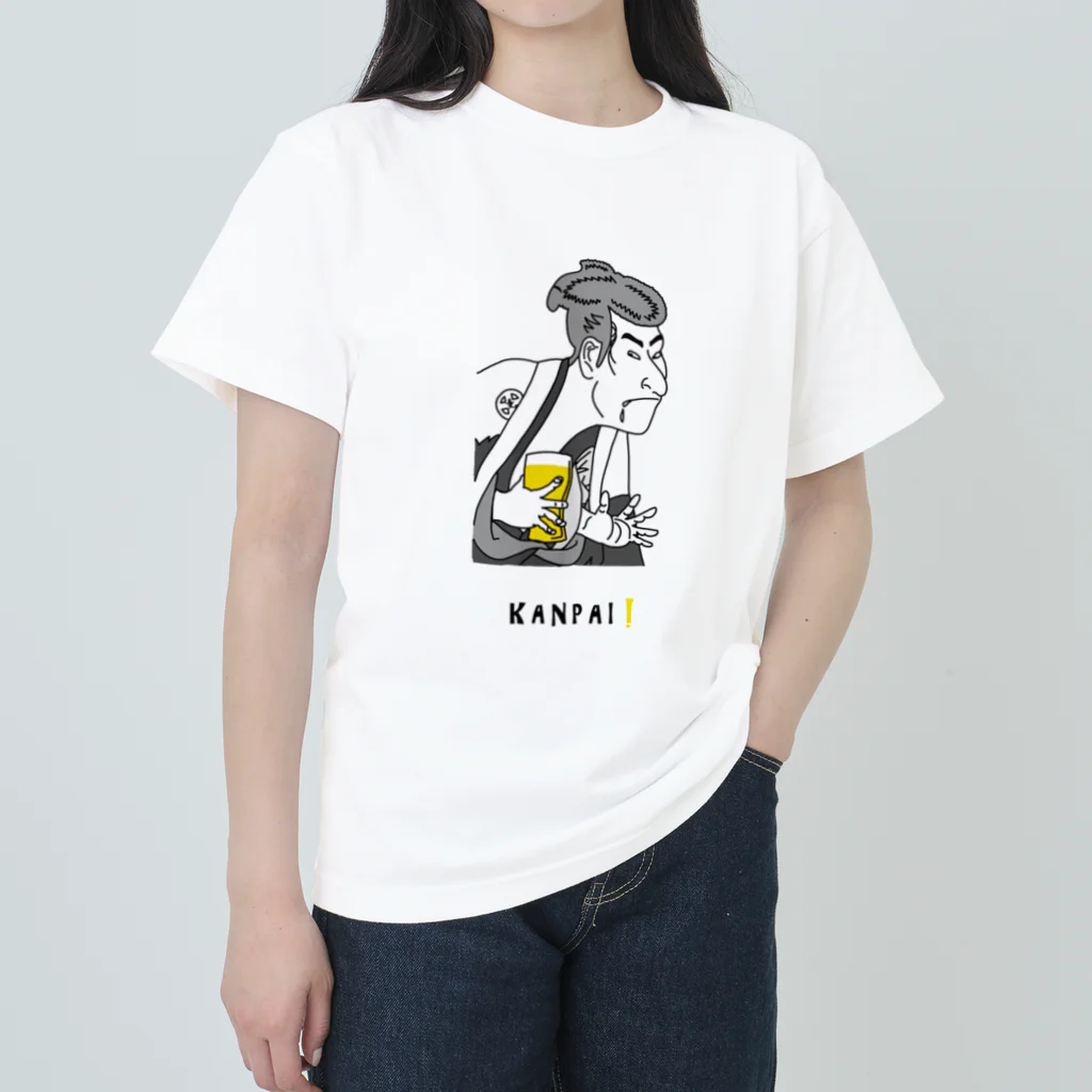 ビールとアート TM-3 Designの名画 × BEER（写楽）黒線画 Heavyweight T-Shirt