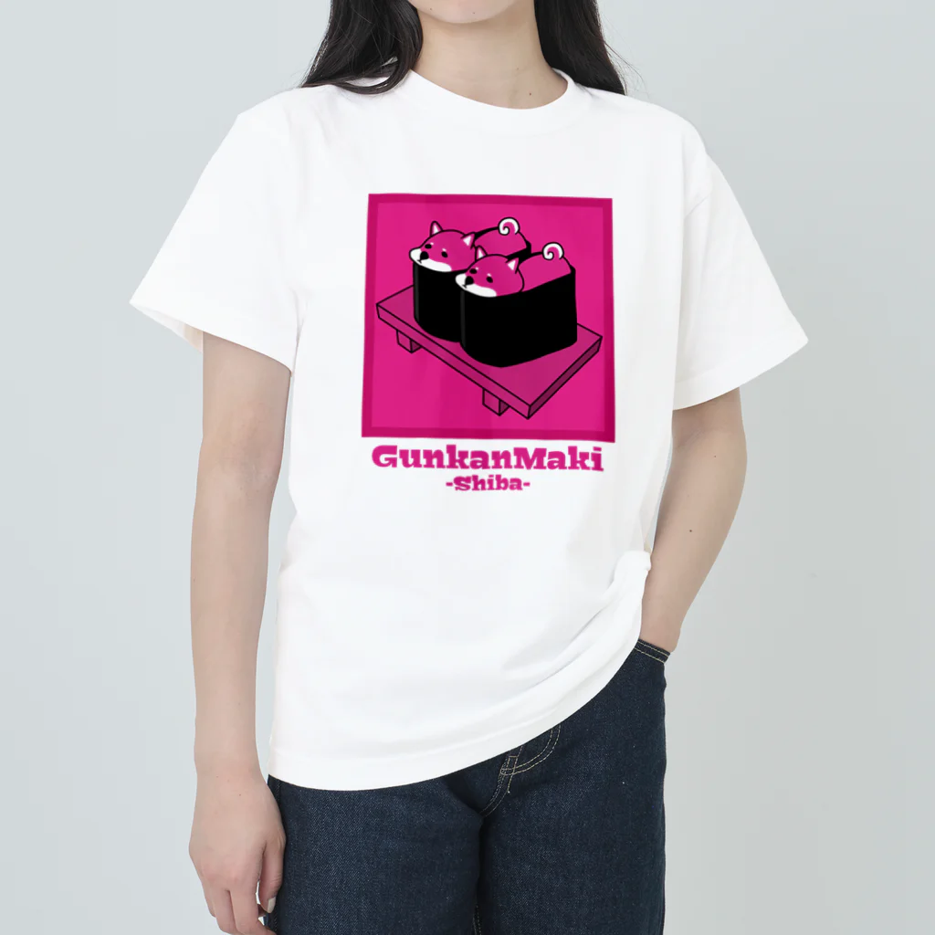 キノフシの店のしばいぬの軍艦巻き　Pink ヘビーウェイトTシャツ