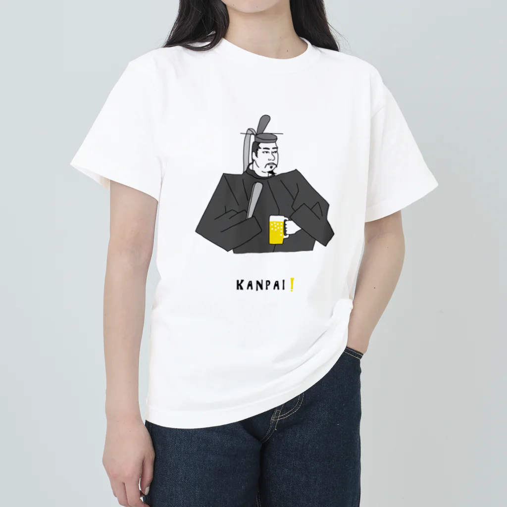 ビールとアート TM-3 Designの偉人 × BEER（源頼朝）黒線画 Heavyweight T-Shirt