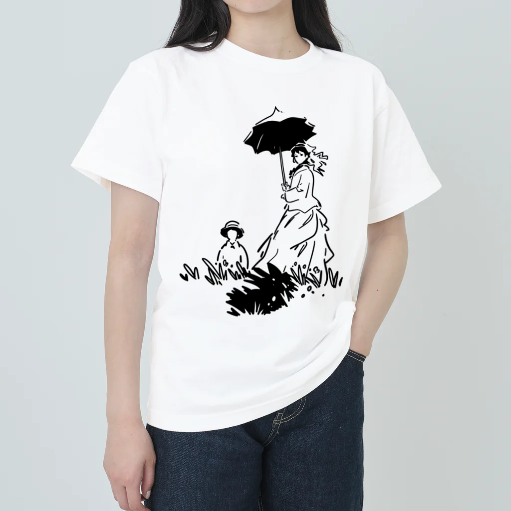 山形屋米店のクロード・モネ「日傘をさす女」 Heavyweight T-Shirt