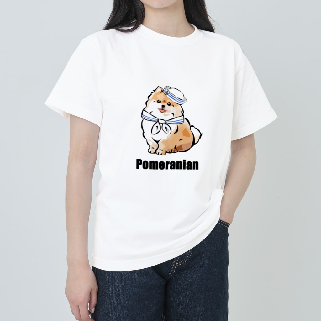 犬グッズの店しえるぶるーのマリンだワン！　ポメラニアン Heavyweight T-Shirt