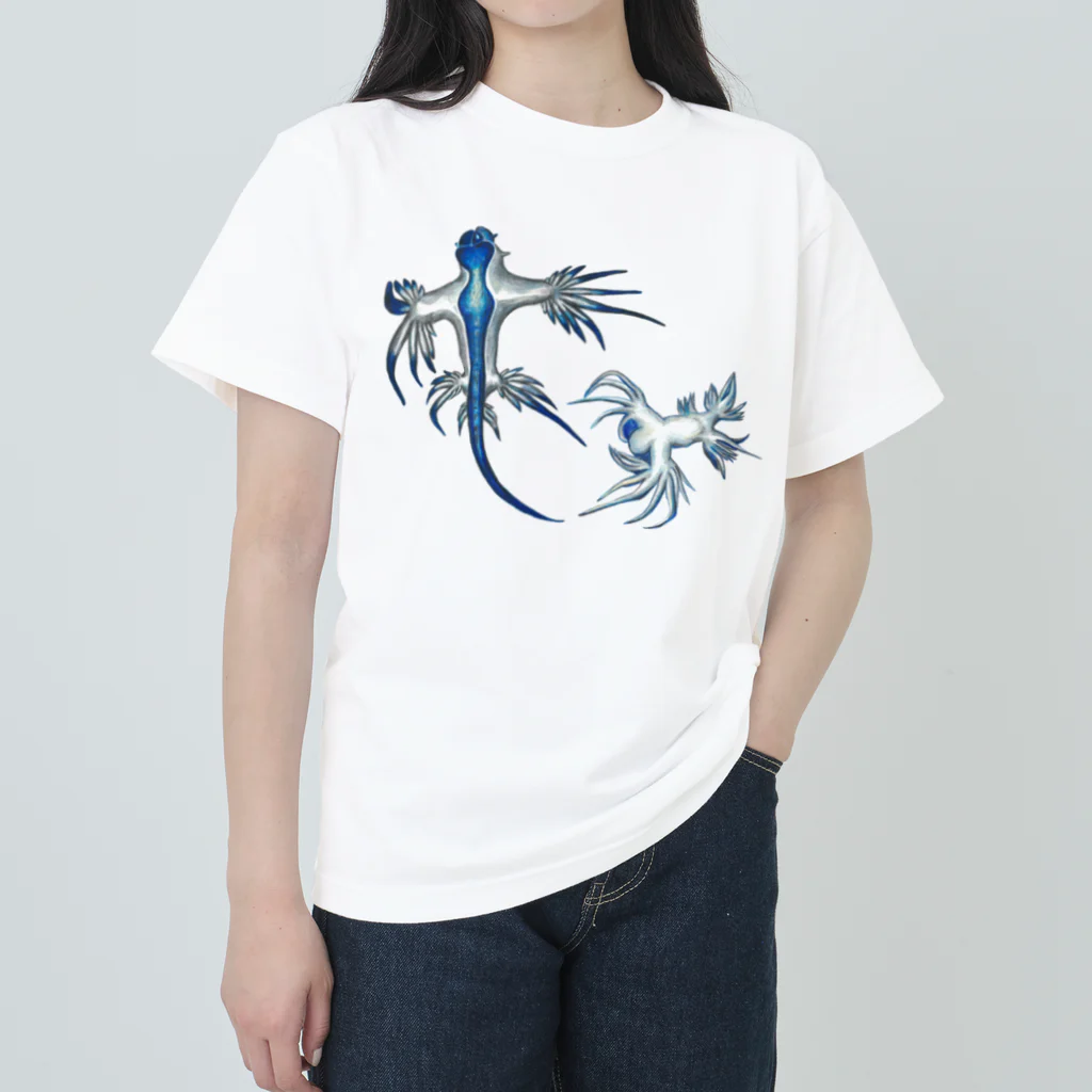 森図鑑の[森図鑑] アオミノウミウシ2匹バージョン ヘビーウェイトTシャツ