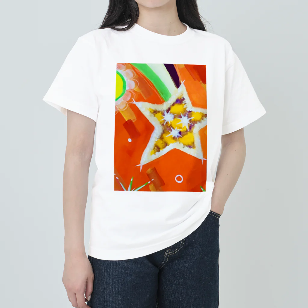🐶シュナといろいろ🎨の流れ星　(オレンジ) ヘビーウェイトTシャツ