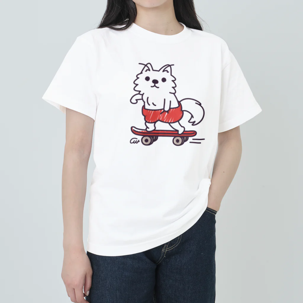 イラスト MONYAAT の赤ぱんポメラのスケボー ヘビーウェイトTシャツ