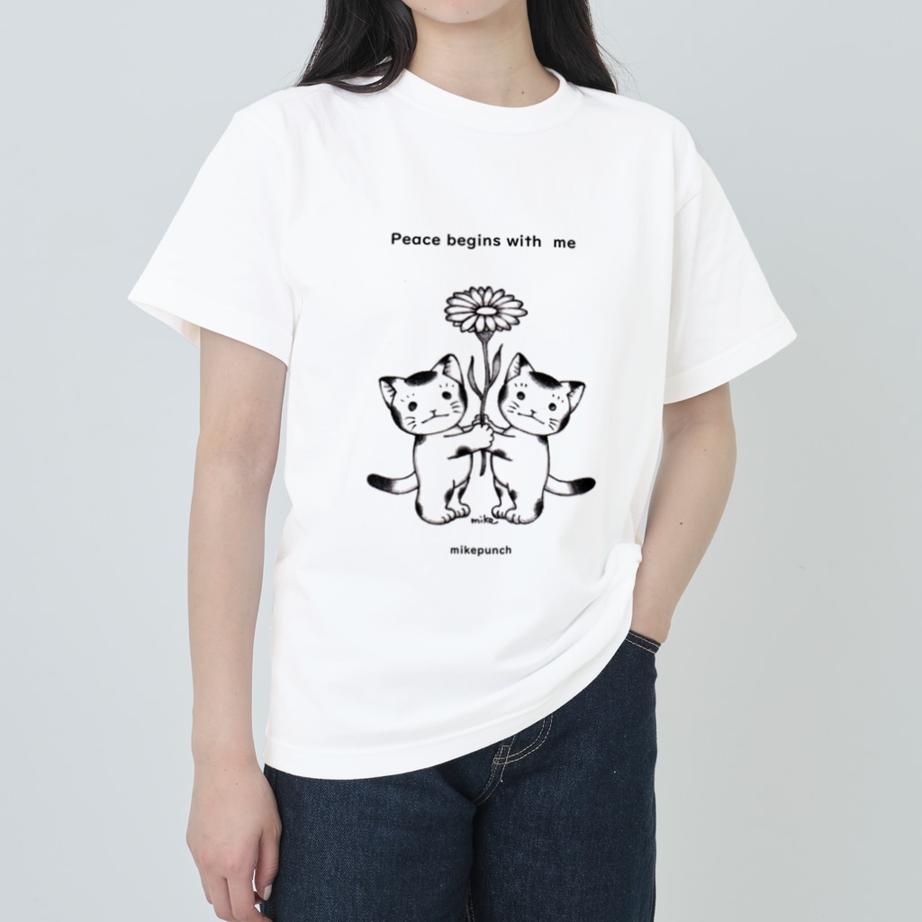mikepunchのPeace begins with me おにぎりキッズ Heavyweight T-Shirt