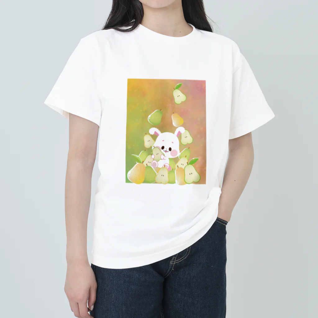 ゆるかわグラデーション＠NonnoDesignLaboの洋ナシ×白うさぎ ヘビーウェイトTシャツ