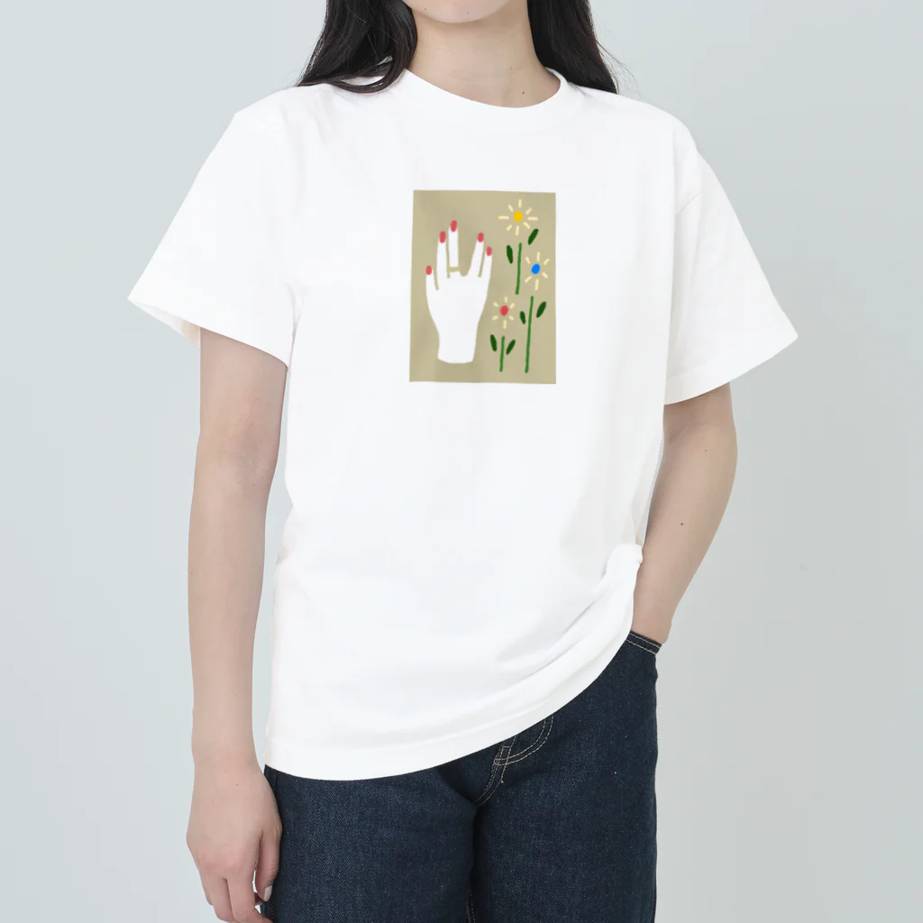 shix2のひづめとお花(ベージュ) Heavyweight T-Shirt