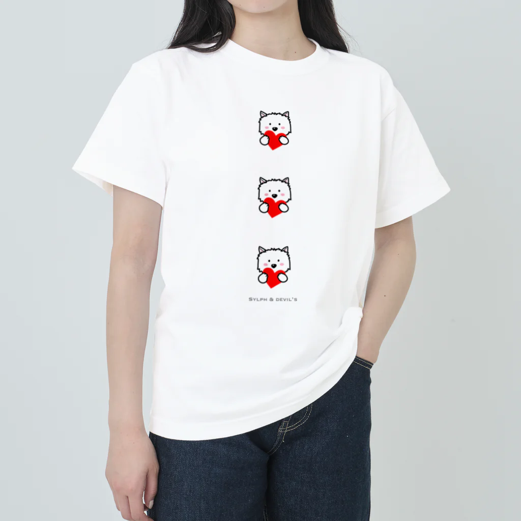 Kizplanning 「Sylph&Devil's」のしろいぬルッチー【ピースハート】 ヘビーウェイトTシャツ