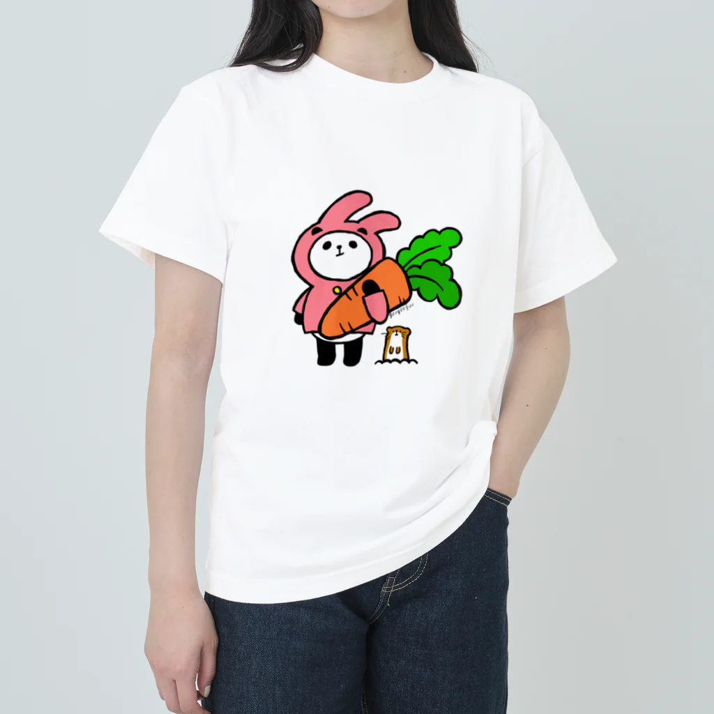 まるぺ 脱力グッズ屋さんのウサギになりすましてるパンダ ヘビーウェイトTシャツ