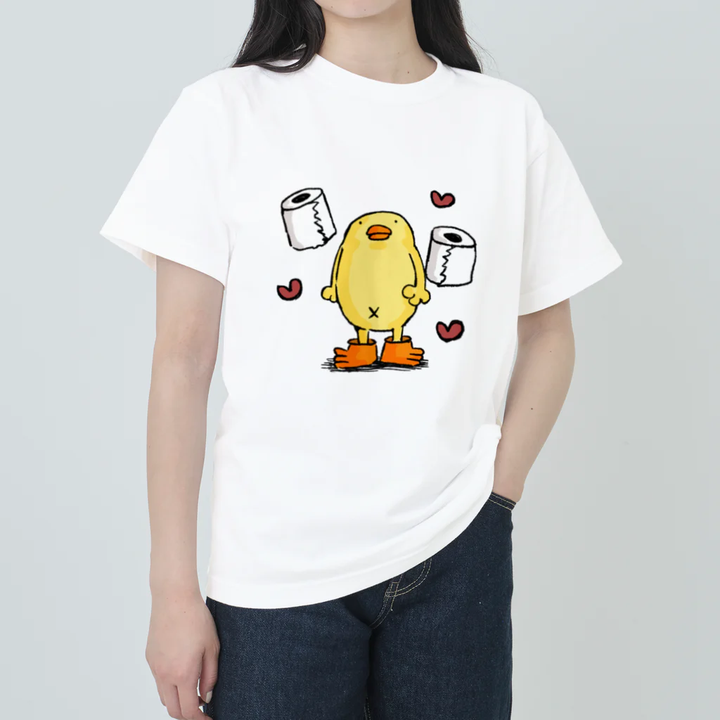 ぴょろりんちょ🐤のトイレットペーパー大好きぴよのTシャツ ヘビーウェイトTシャツ