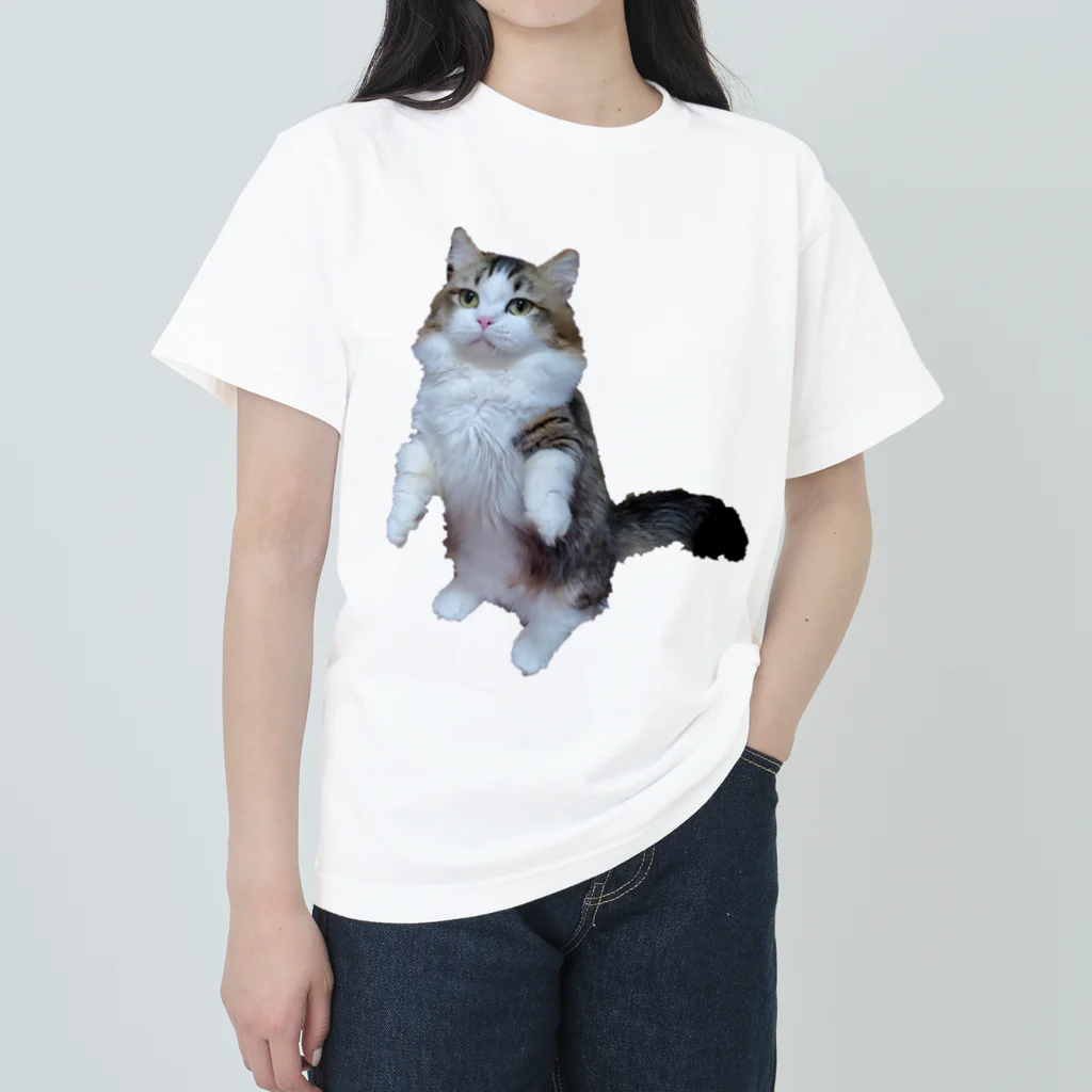 長毛マンチカンぽてぽてのおうちの立てますけどニャにか？ ヘビーウェイトTシャツ