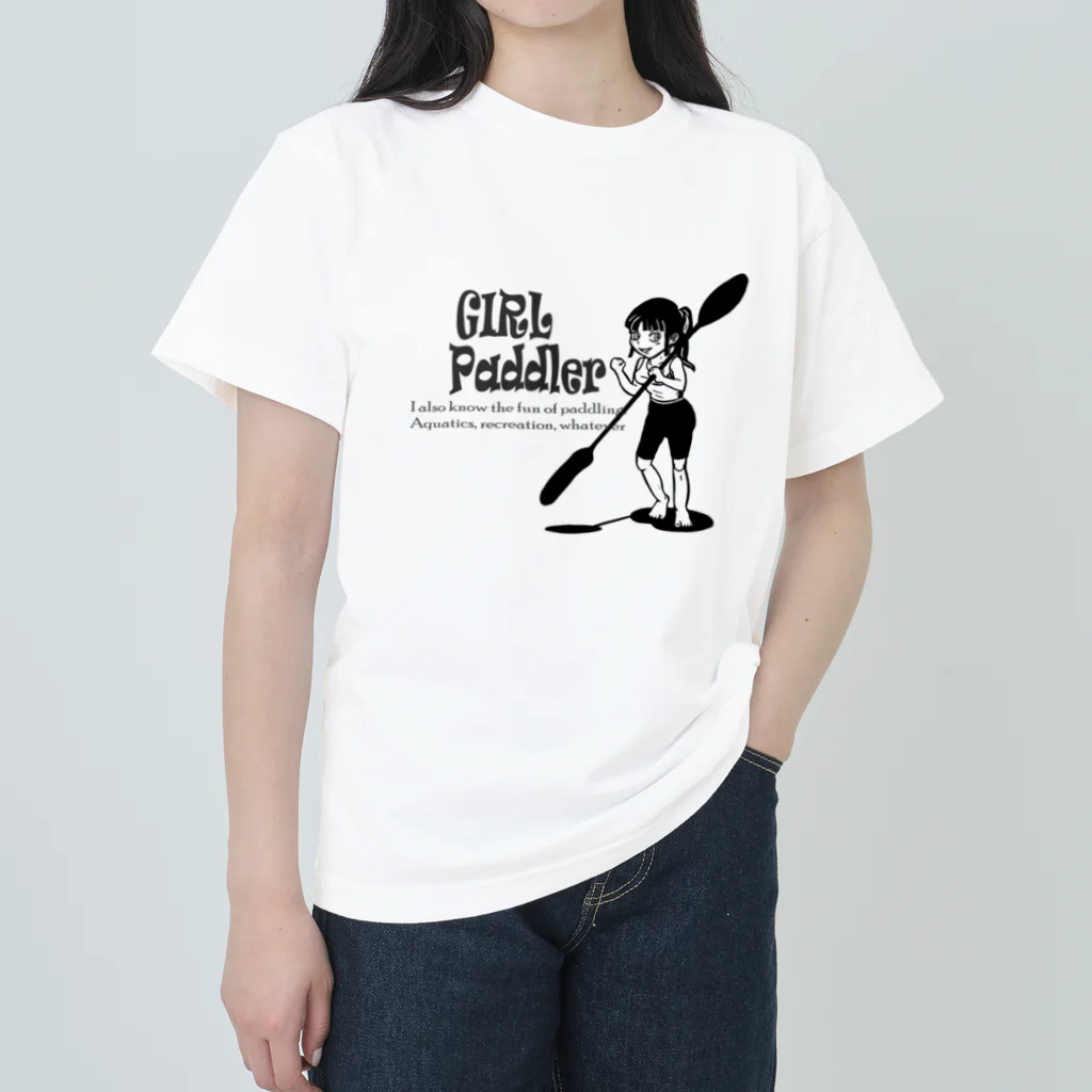 CK & outdoorマガジン店のガールパドラー　白黒 ヘビーウェイトTシャツ