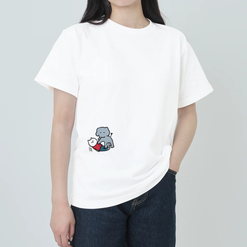 nyansakuのぞうとねこ ヘビーウェイトTシャツ