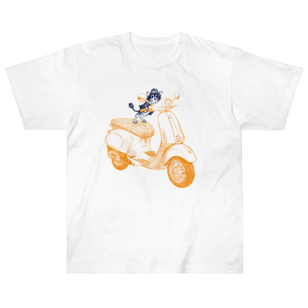 N谷スタジオのチワワのすっちゃんバイクに乗る ヘビーウェイトTシャツ