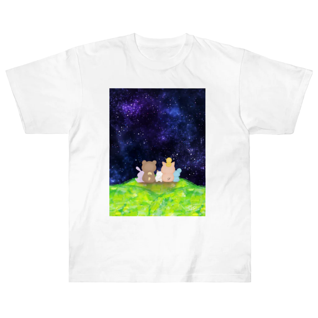 ぶーたんと仲間たちの星空とともに… Heavyweight T-Shirt