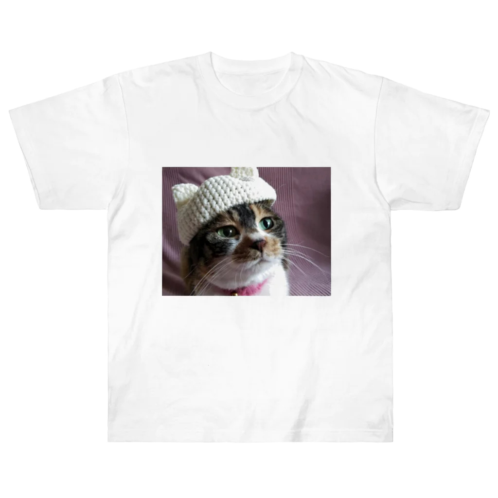 mi-capri(みかぷり)のさら 白猫ににゃる  ヘビーウェイトTシャツ