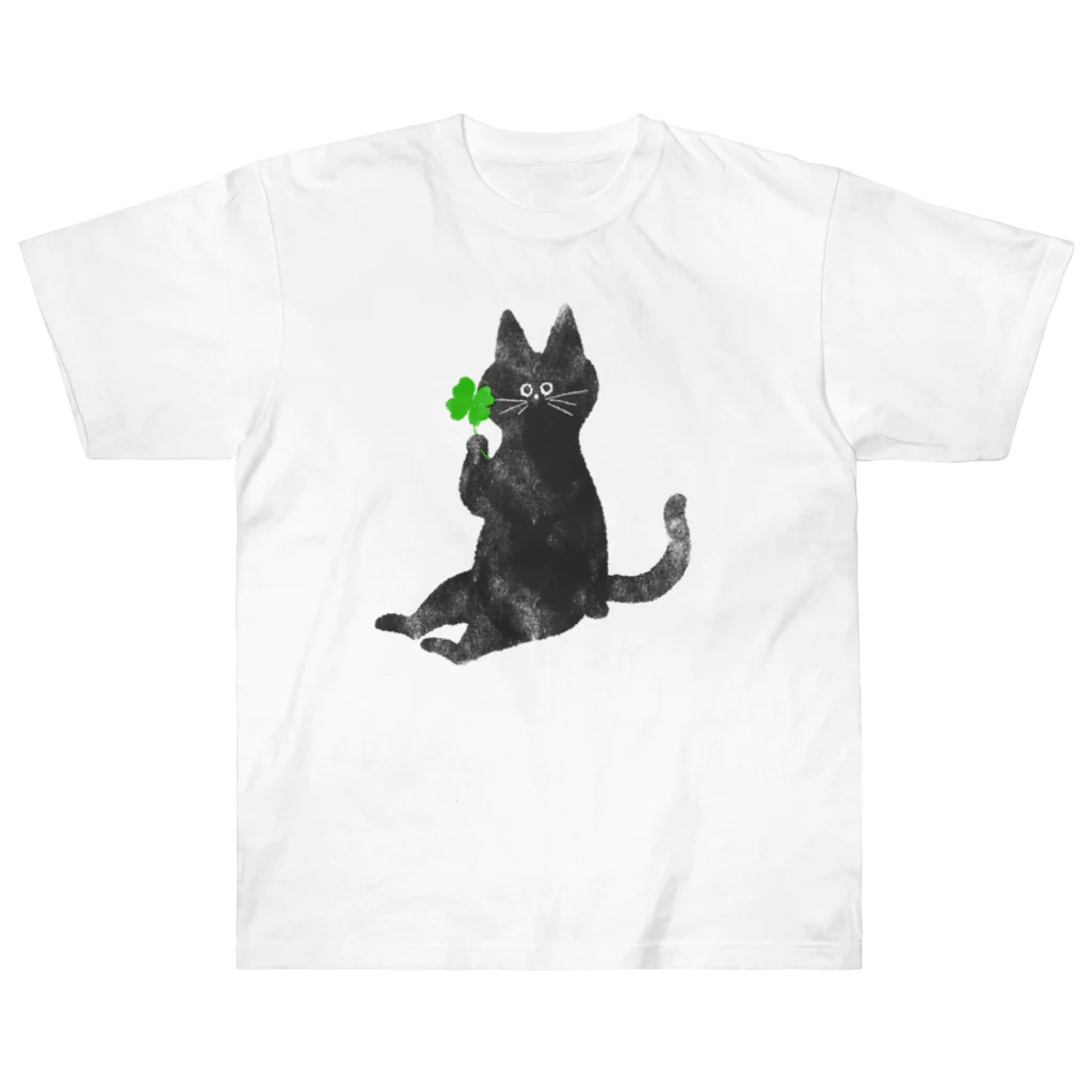 asako-shopの四葉のクローバーとねこ🍀 ヘビーウェイトTシャツ