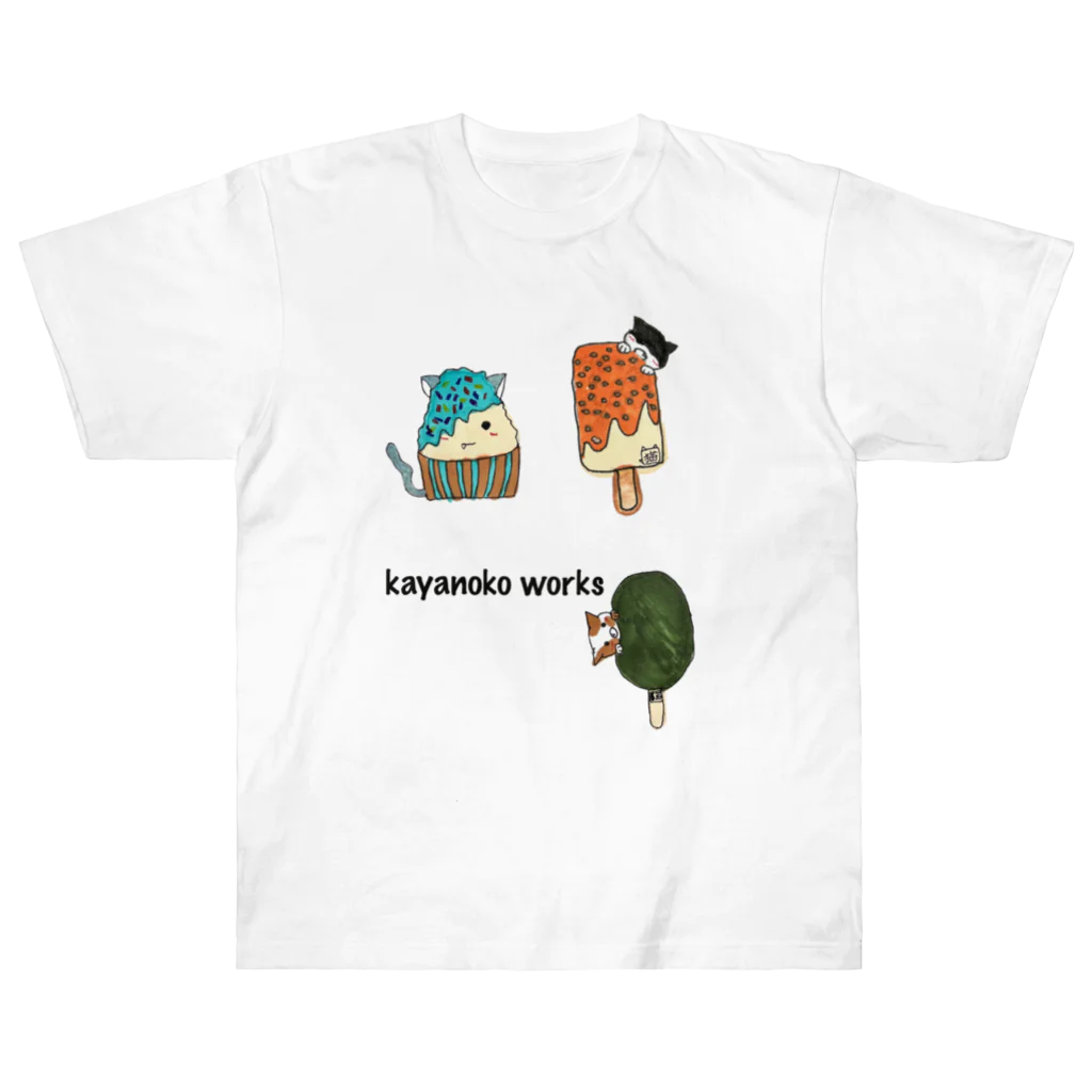kayanoko worksの夏の猫ちゃん　（カキ氷） ヘビーウェイトTシャツ