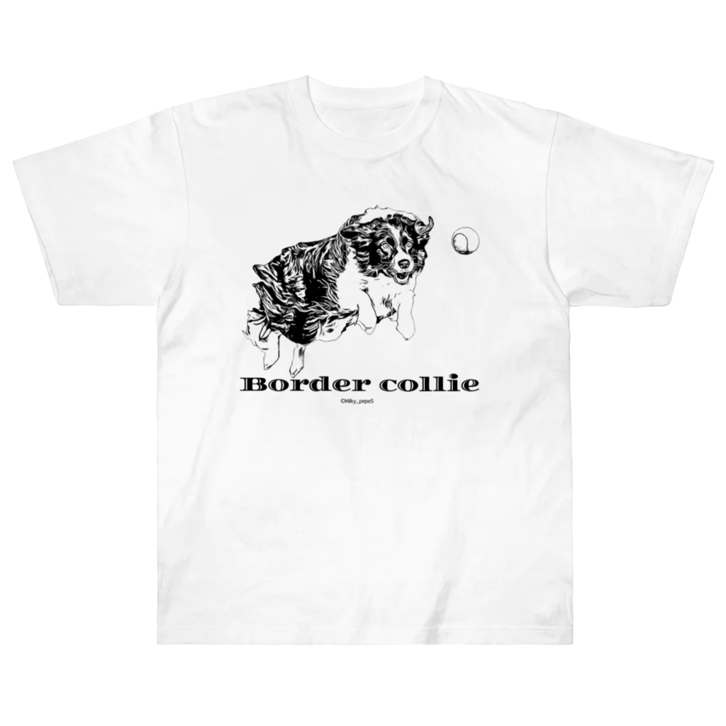 ユニークなワンちゃんデザインのお店のボーダーコリー モノクロデザイン Heavyweight T-Shirt