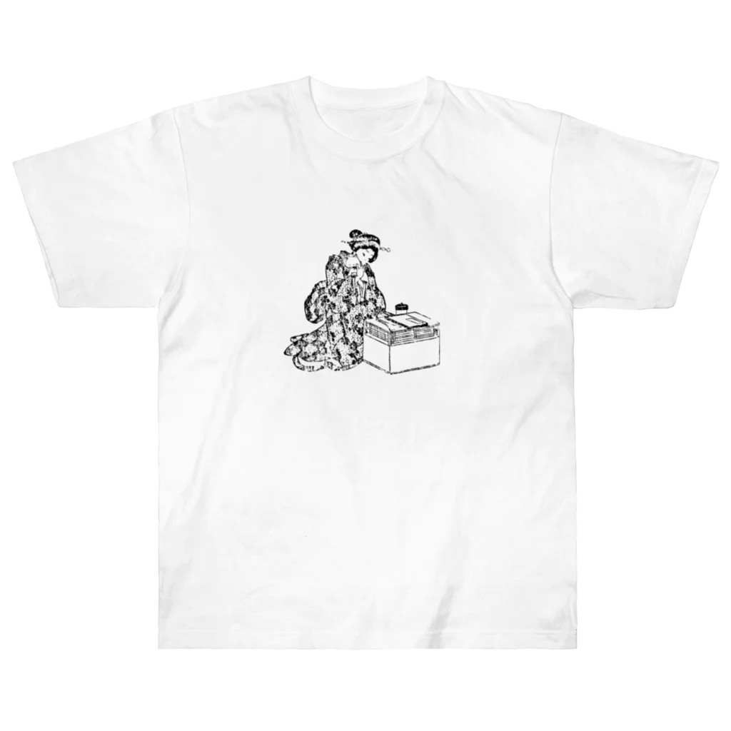 猫の浮世絵・草紙の猫を抱く美女 Heavyweight T-Shirt