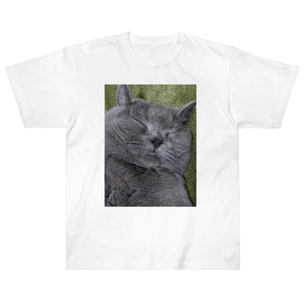 ねこのきまぐれのすやすやブルー Heavyweight T-Shirt