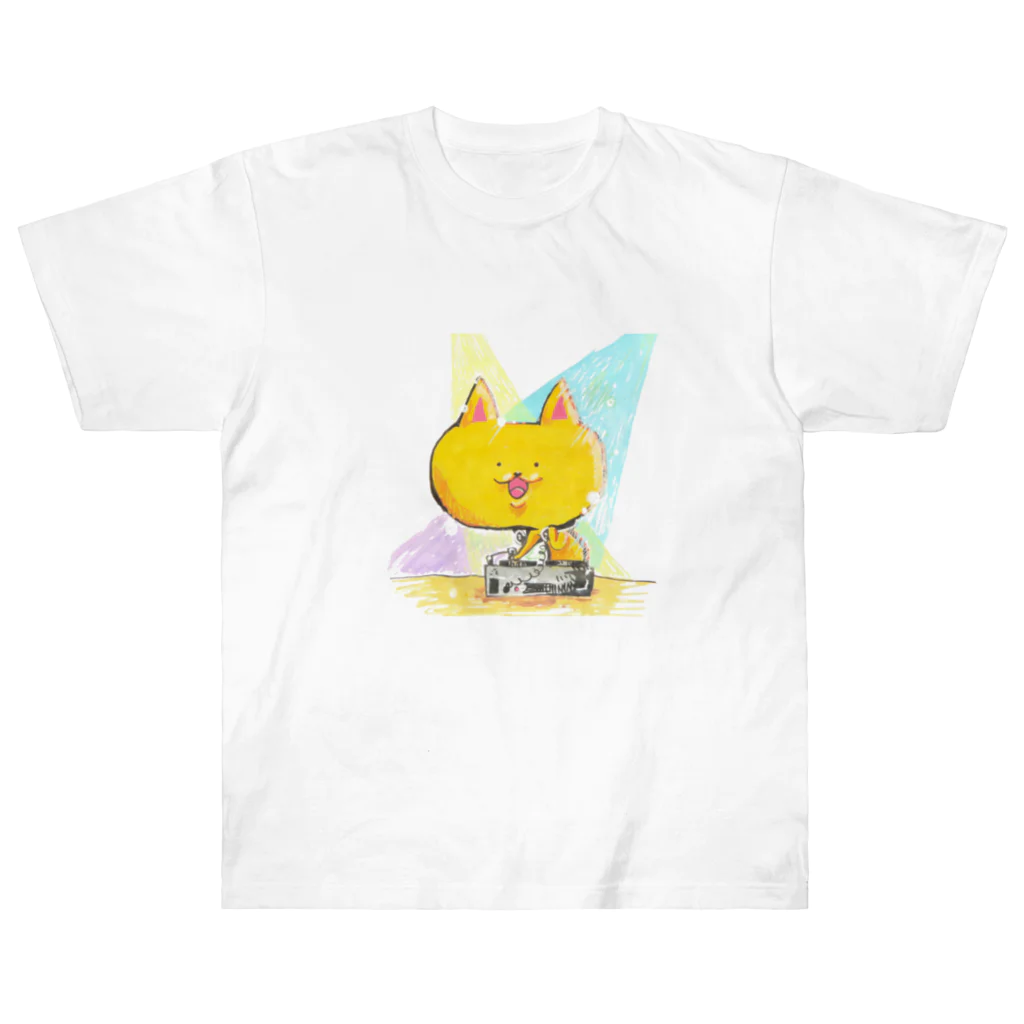 キノコファクトリーのDJねこ ヘビーウェイトTシャツ