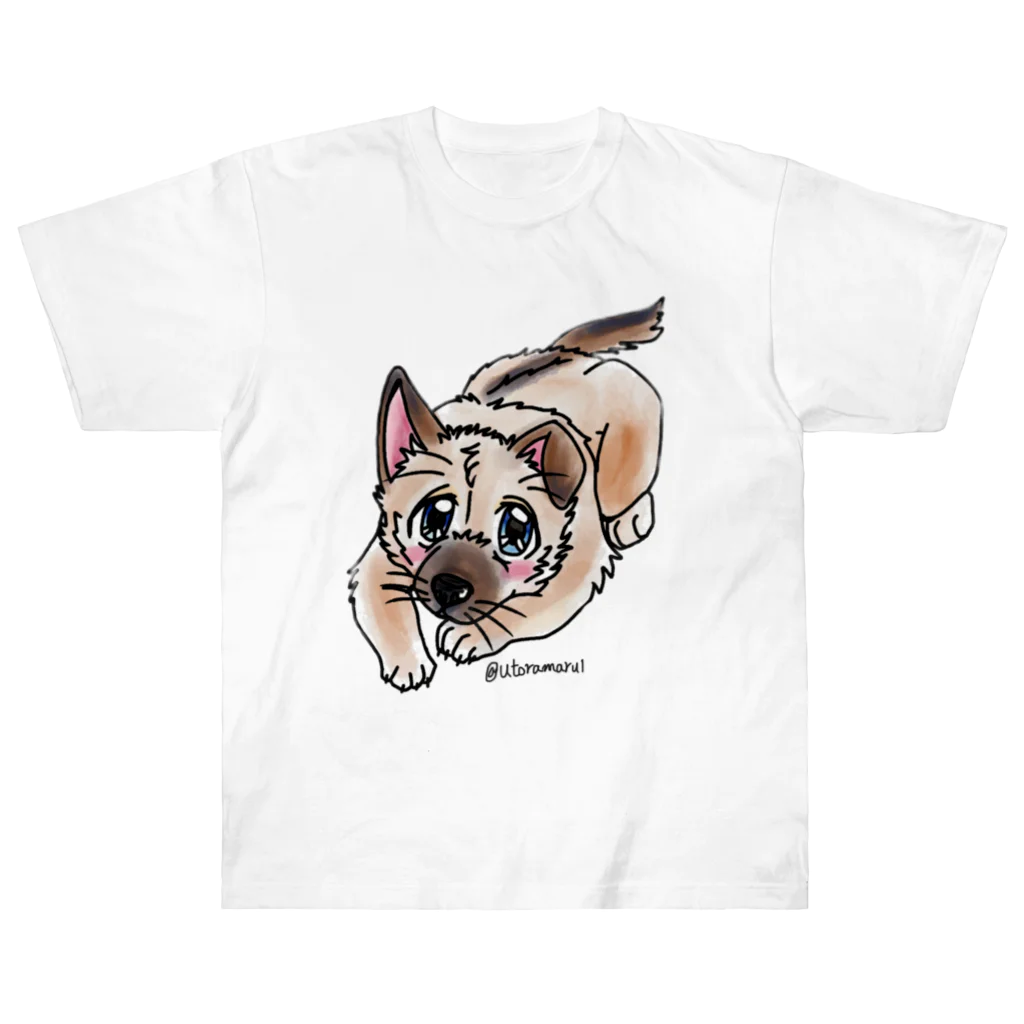 宇寅。の泥棒フェイスの子犬 ヘビーウェイトTシャツ