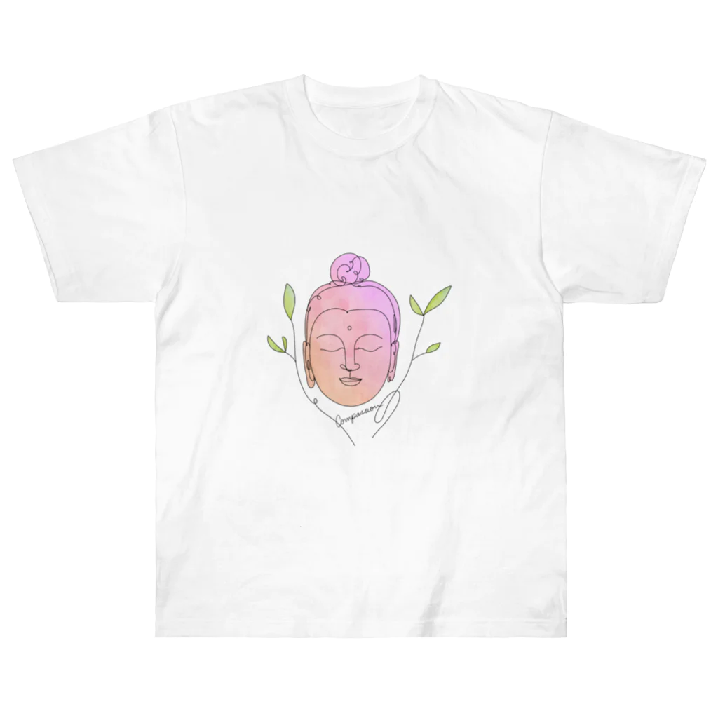 ドリゼラのおみやげ販売所のCompassion Buddha -ピンク- ヘビーウェイトTシャツ