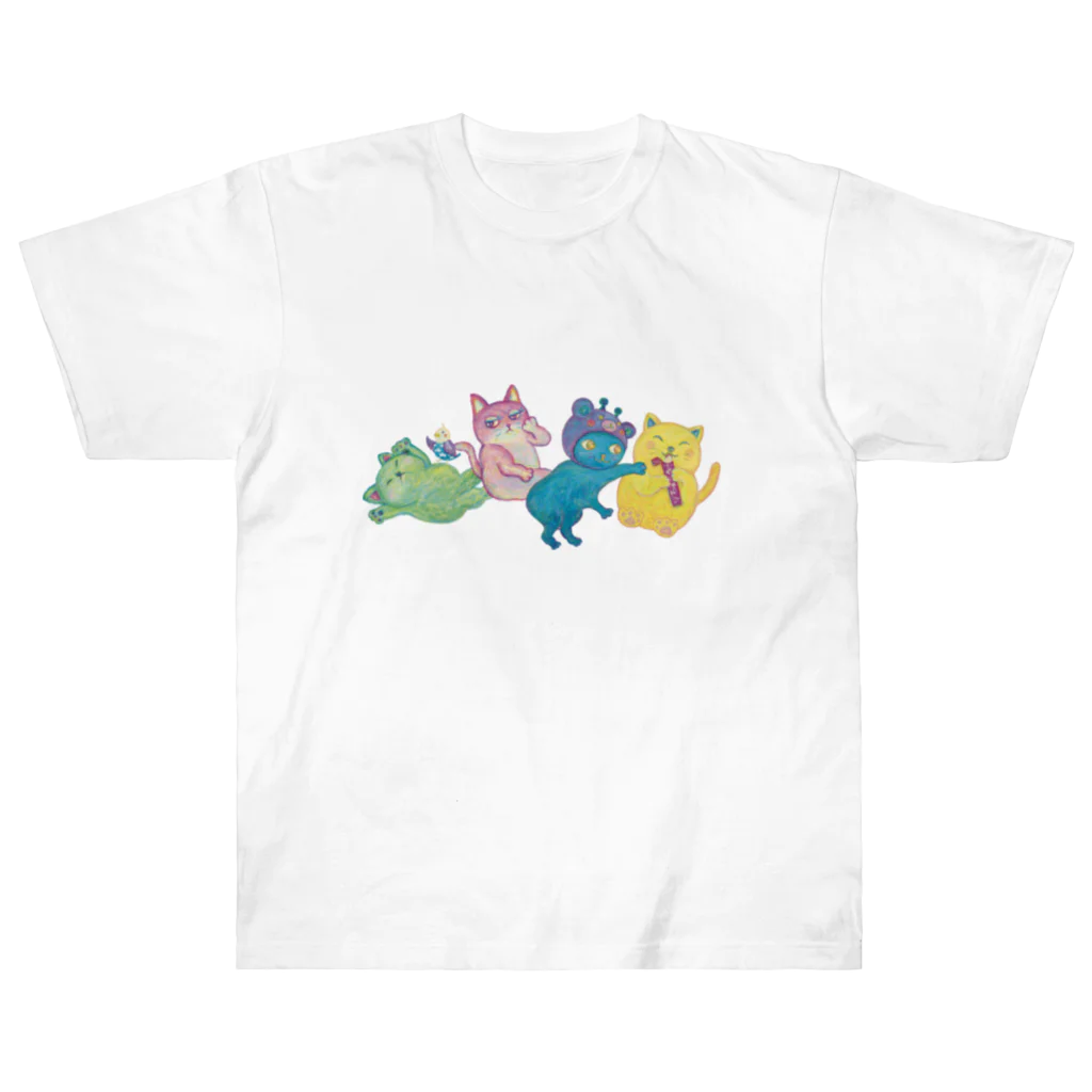 char pottery のカラフルねこと空インコ  Heavyweight T-Shirt