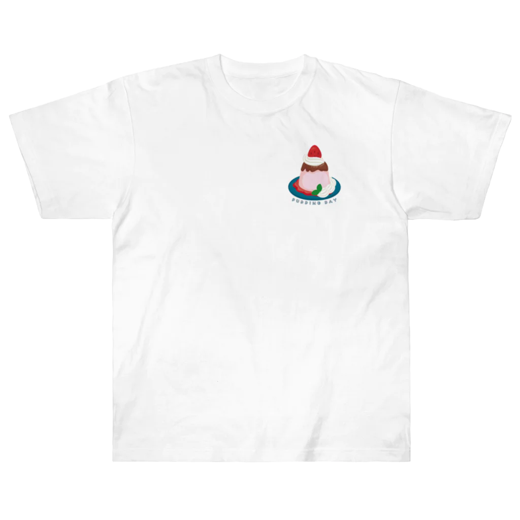 イラスト MONYAAT のワンポイント 毎月25日はプリンの日のプリン　イチゴプリン Heavyweight T-Shirt