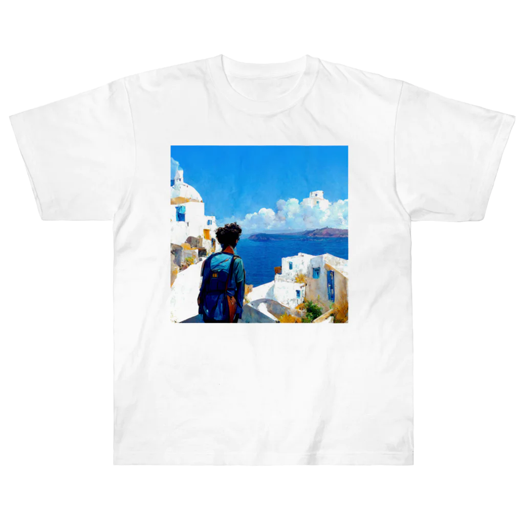 midjourney_travelerのサントリーニ島 ヘビーウェイトTシャツ