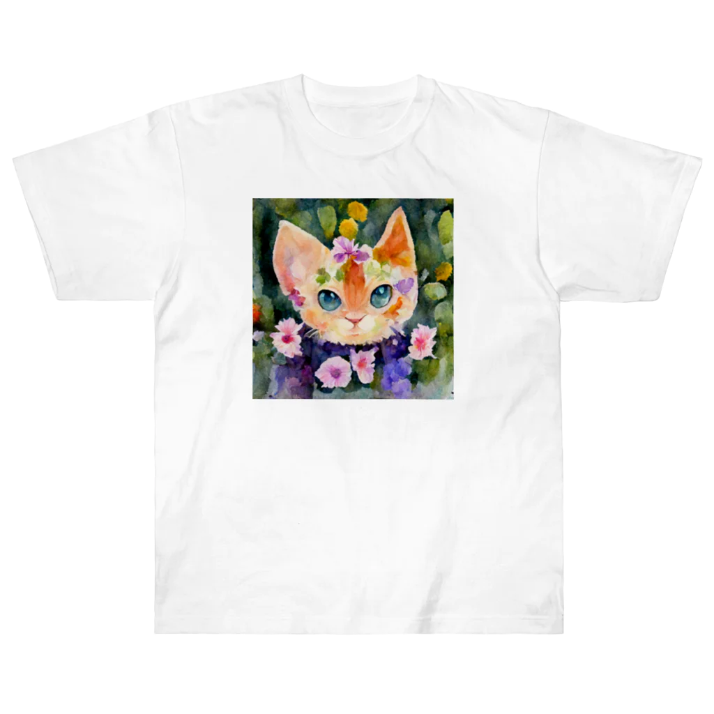 ccaattの花畑で子猫とかくれんぼ ヘビーウェイトTシャツ