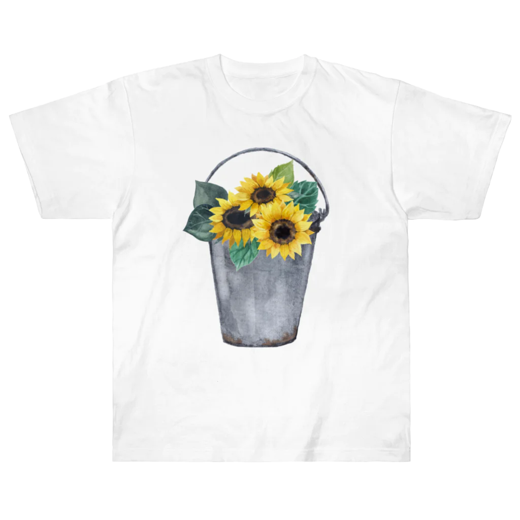 Fred HorstmanのWatering bucket and sunflowers  じょうろ と ひまわり ヘビーウェイトTシャツ