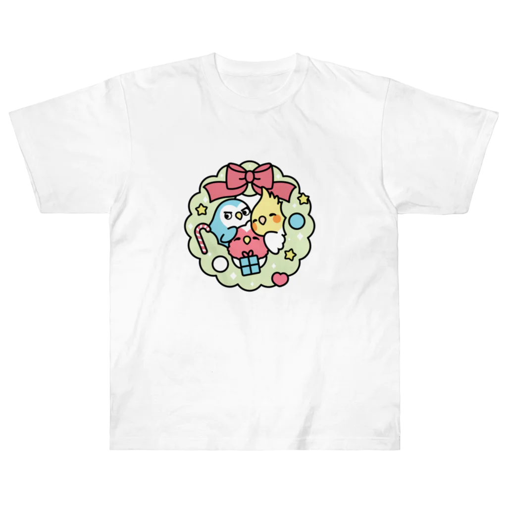 Cody the Lovebirdのクリスマスリース コザクラインコ、オカメインコ Chubby Bird Heavyweight T-Shirt