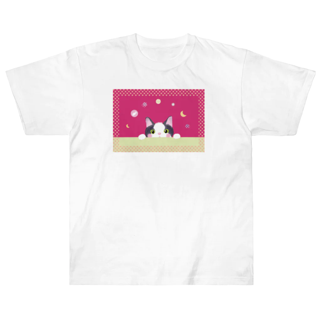 Esassy shopのマゼンタピンク！そっと覗く猫 Heavyweight T-Shirt