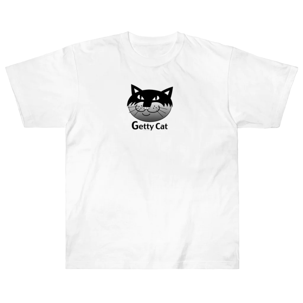 Illustrator Moca&Ram shopのネコのゲッティ/Getty Cat ヘビーウェイトTシャツ