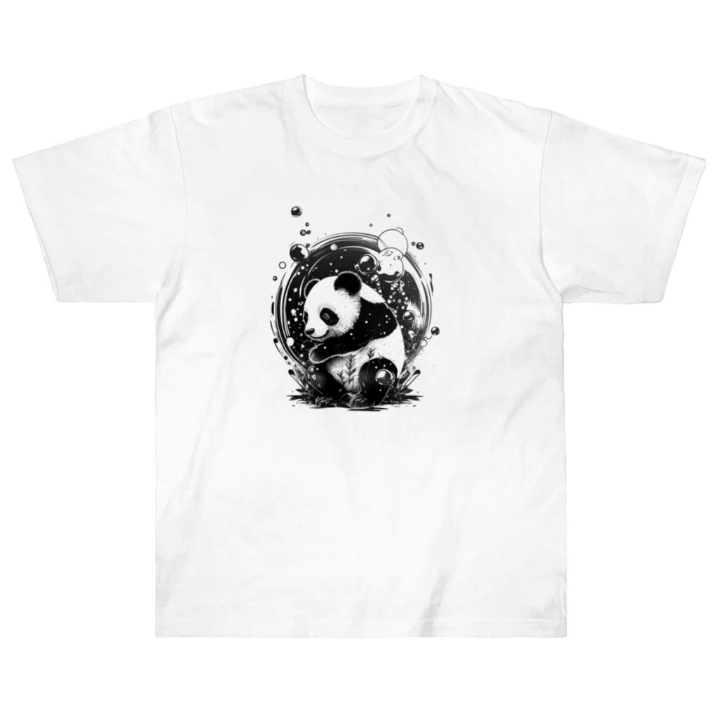 ■□ monochrome10 ■□の考えすぎのパンダ/Overthinking pandas ヘビーウェイトTシャツ