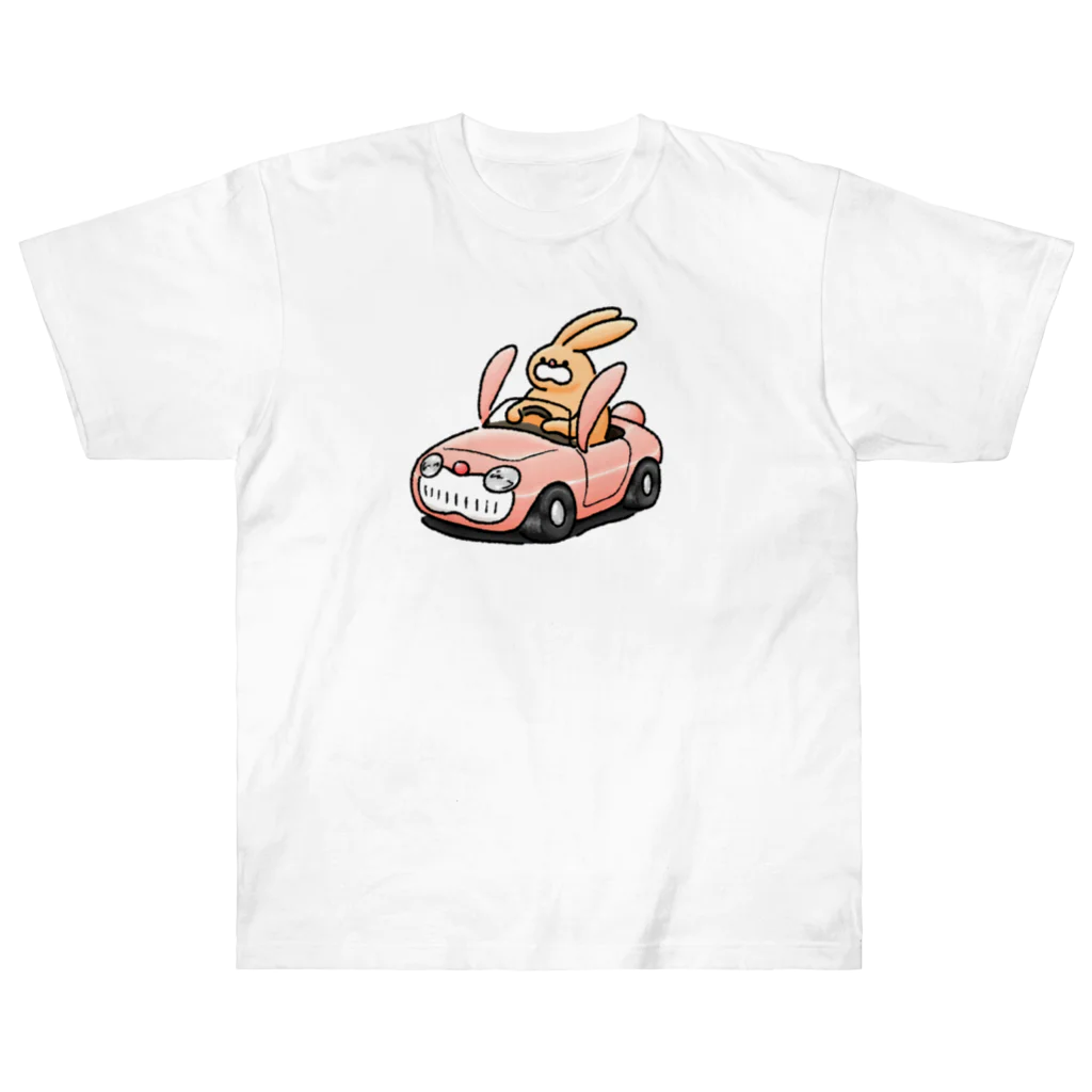 働きたくないのうさぎカーを運転するうさぎ Heavyweight T-Shirt