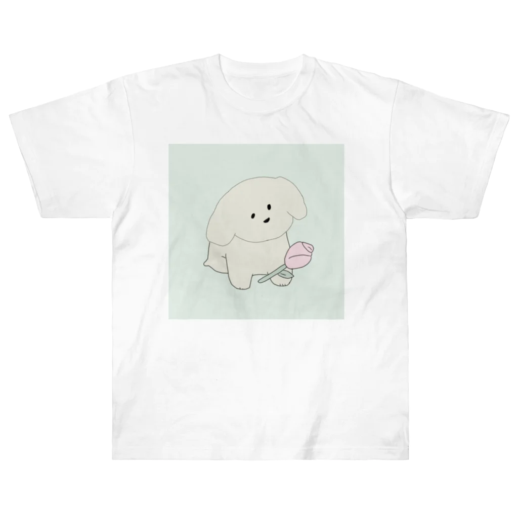 みにゆん　ねこのバラの花とかわいい子犬~ ヘビーウェイトTシャツ