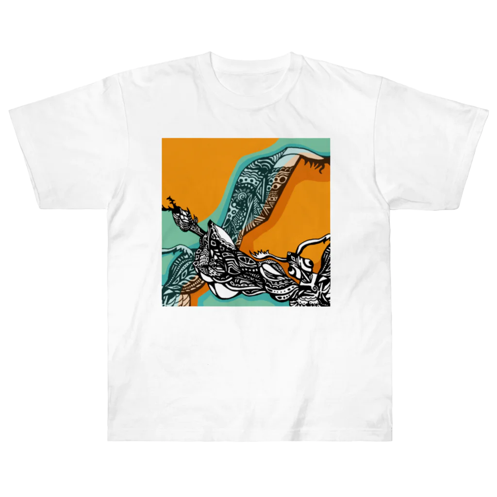 カマキリアートのオレンジカマキリ Heavyweight T-Shirt