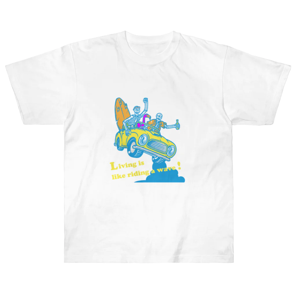 tekutekupockeのBEACH! Living is like riding a wave! ヘビーウェイトTシャツ